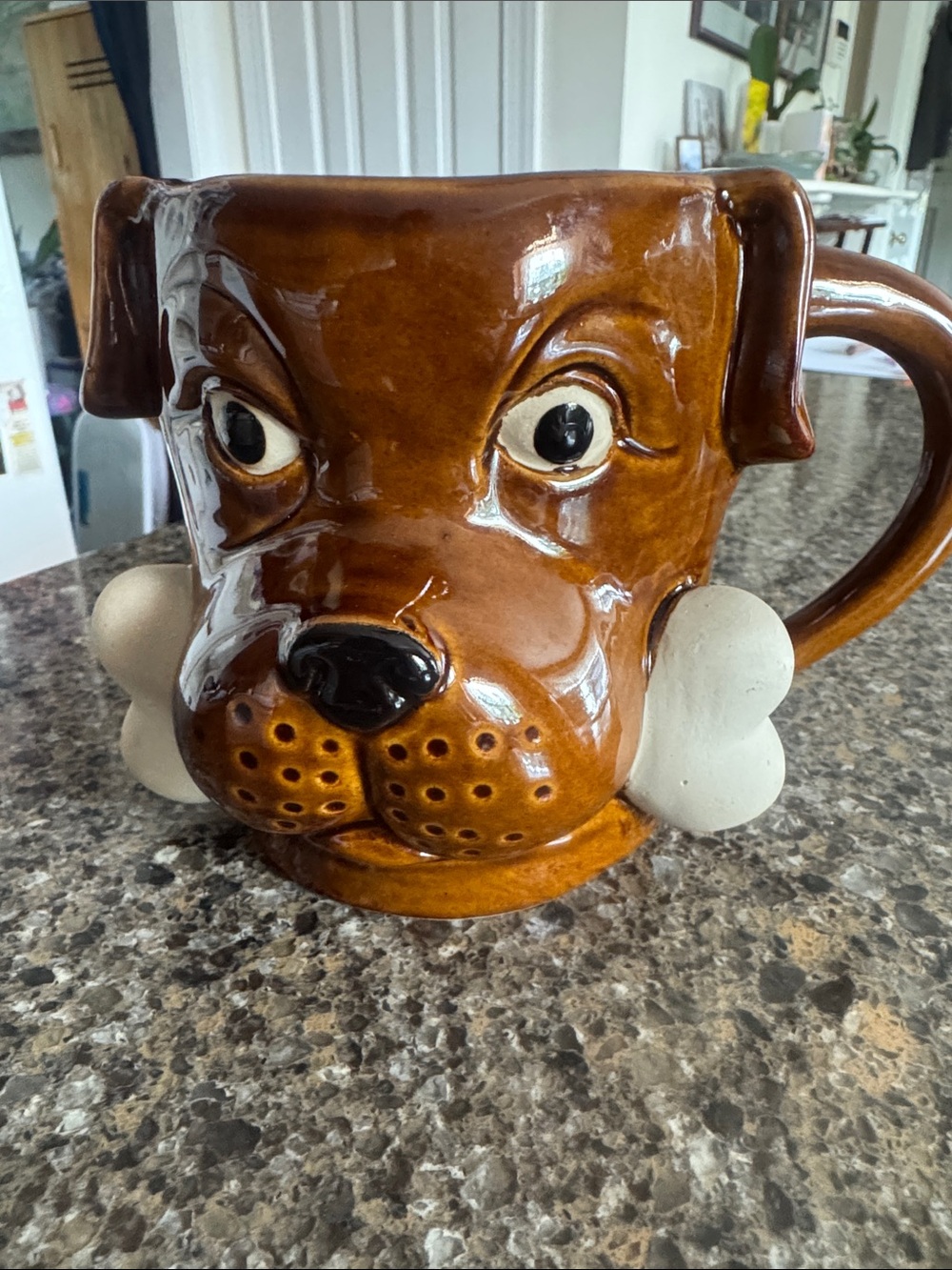 Brown Dog Face Ceramic Mug with Bone - holds 20 ounces!!